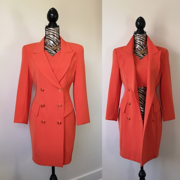 SOLD! 90's "Power Suit" Blazer dress - 2022 Fashion Trend: ORANGE - Picture 3 of 12
